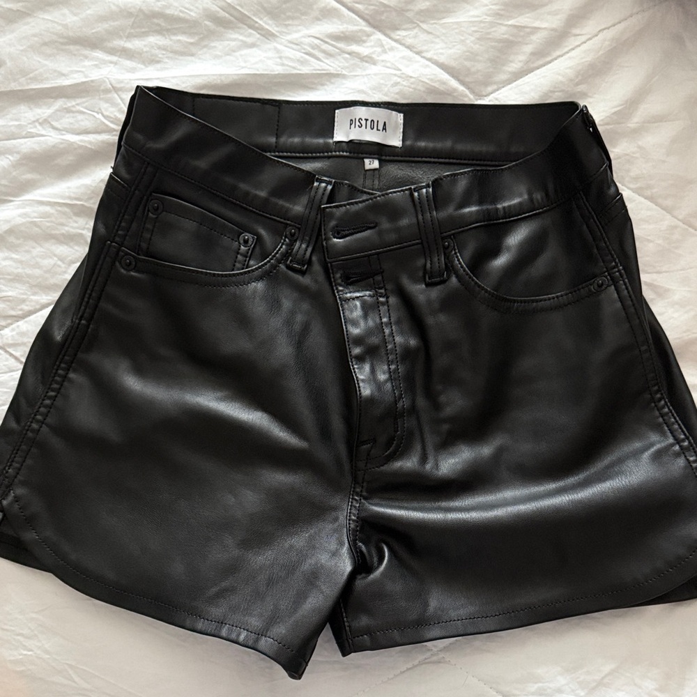 Pistola High Waist Black Leather Shorts